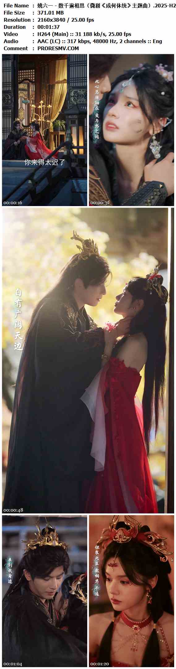 姚六一 - 数千遍相思（微剧《成何体统》主题曲）.2025-H264-AAC-2160x3840P-25fps-317kbs-371.01MB官方MV_高清MV